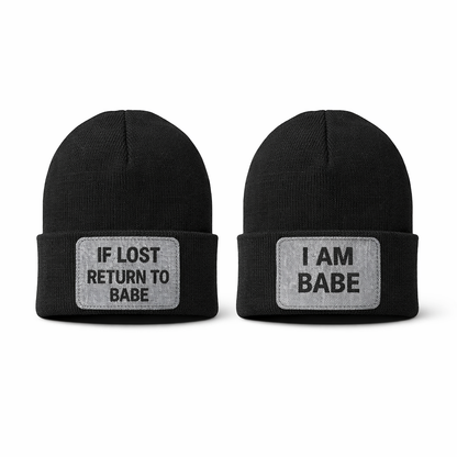 If Lost Return To Babe Couple Gift, Valentine Knit Beanie Hat - Rectangle Patch