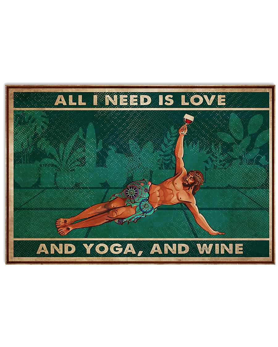 Yoga Love Peace And Wine - Horizontal Poster - Owl Ohh