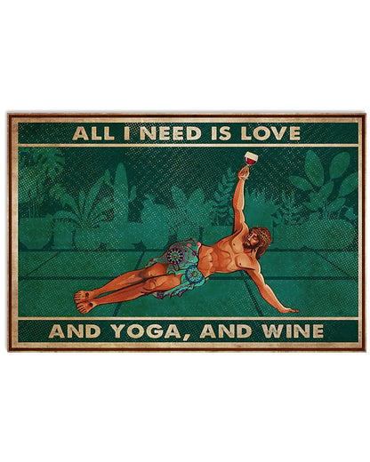 Yoga Love Peace And Wine - Horizontal Poster - Owl Ohh