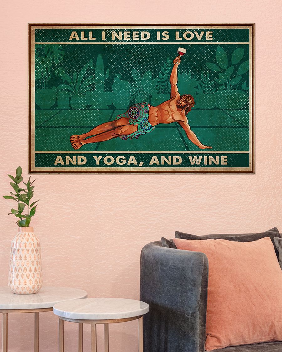 Yoga Love Peace And Wine - Horizontal Poster - Owl Ohh