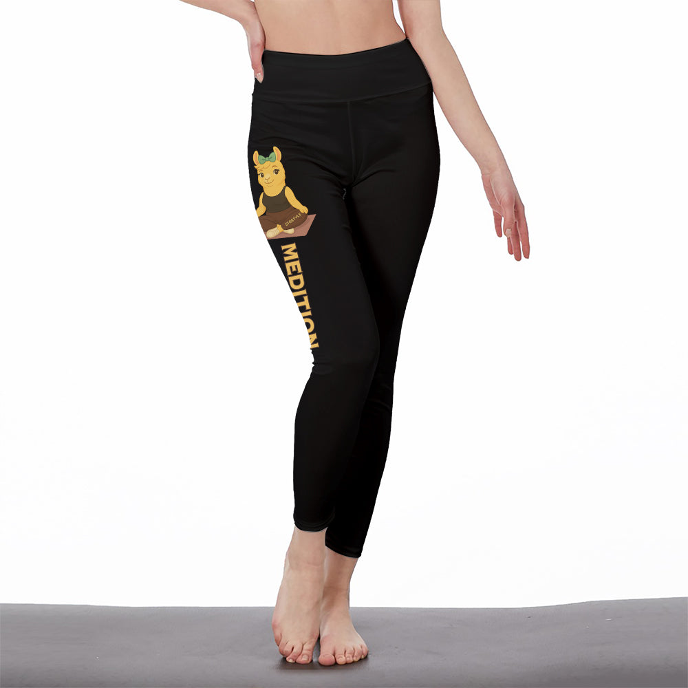 Medition Cool Chill Llama Yoga Pants All-Over Print Women's High Waist Leggings | 5To9Style
