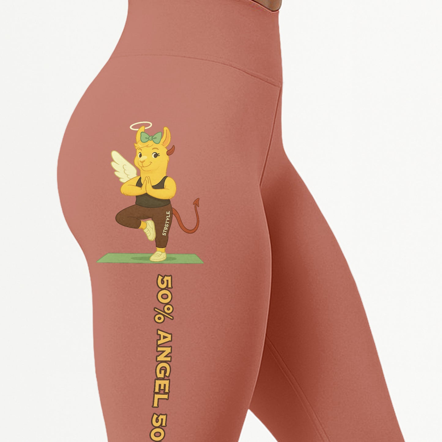 50% Angel 50% Devil Chill Llama Yoga Pants All-Over Print Women's High Waist Leggings | 5To9Style