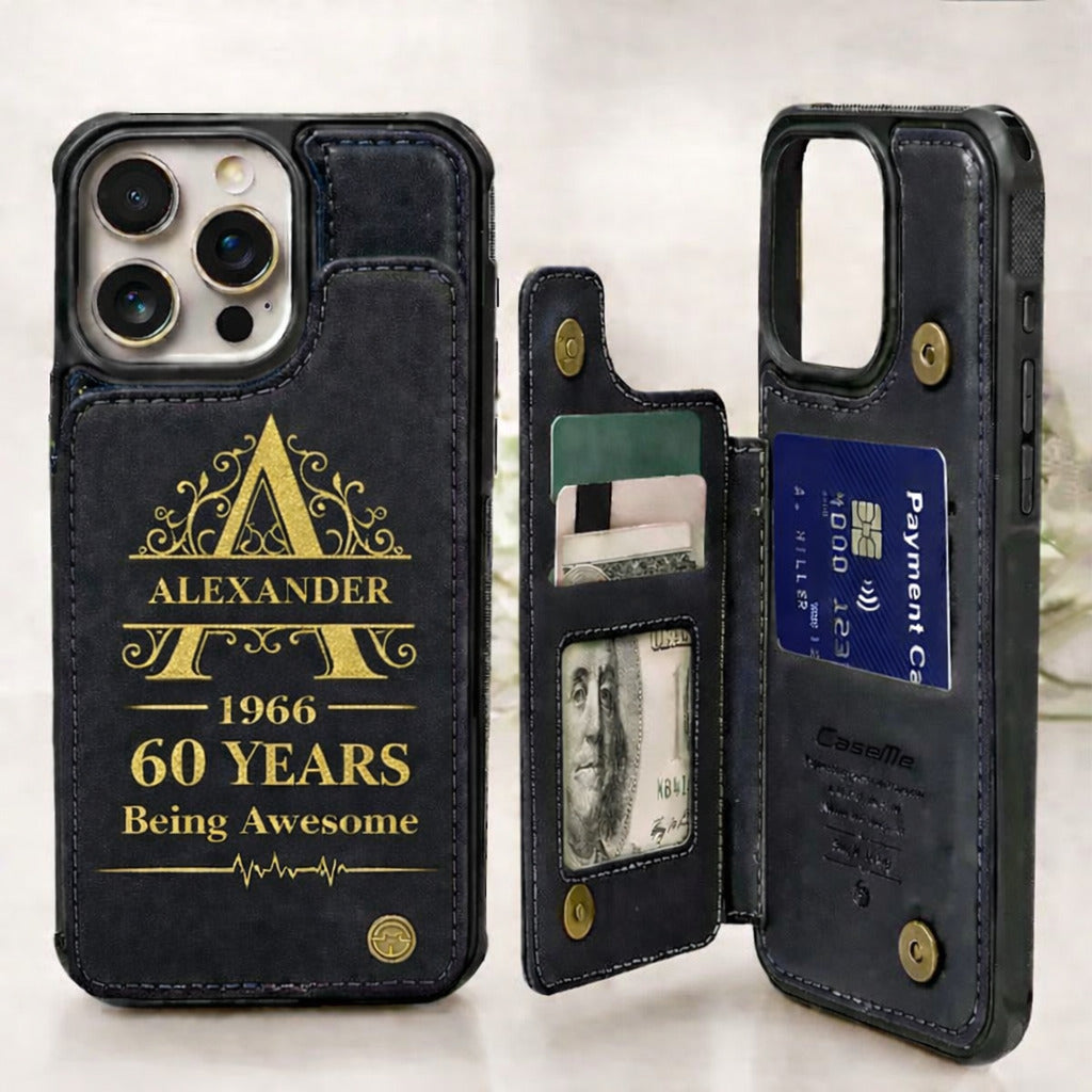 Age personalized name, year, letter for birthday Leather Flip Wallet Phone Case