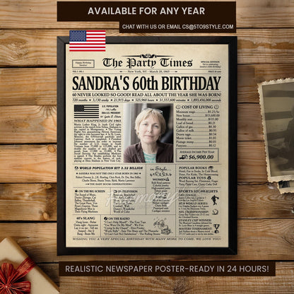 60th Birthday Gifts for Women or Men, Newspaper Birthday Decoration, Personalized 60th Birthday Newspaper Poster, 60th Birthday Gift for Birthday