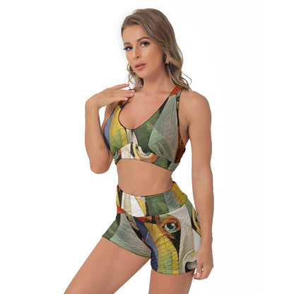 Yoga Set Colorful Abstract Dog Art All-Over Print Women's Sports Bra Suit | 5to9style