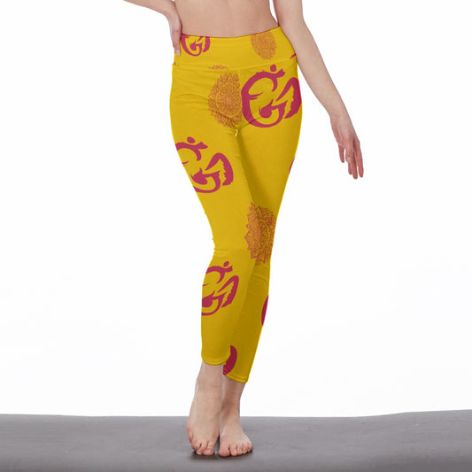 Mantra Sanskrit Repeating Pattern Sacred Harmony Flow Yoga High Waist Leggings | 5To9Style