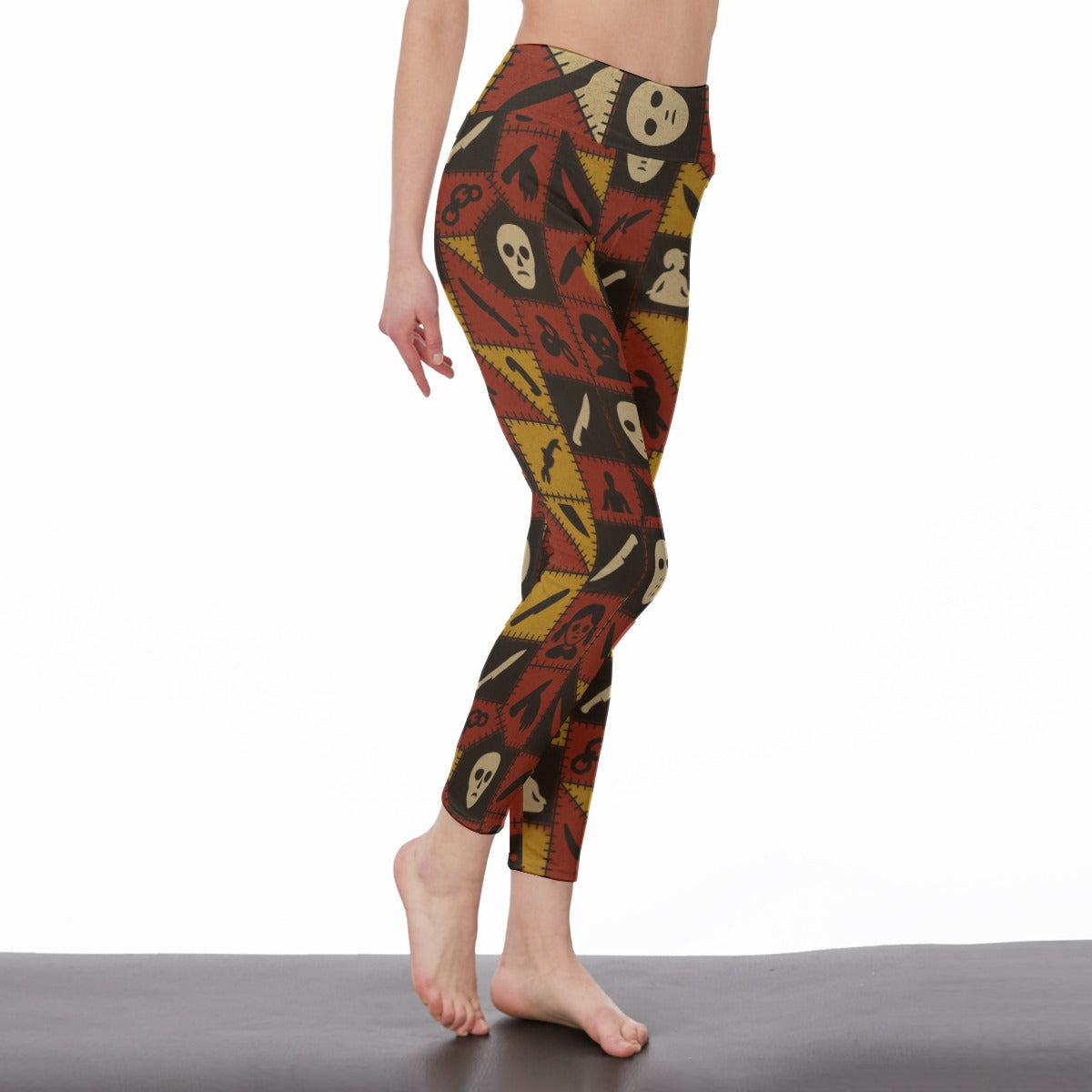 Halloween Horror Character Slasher Patch Style Yoga Pants All-Over Print Women's High Waist Leggings | Side Stitch Closure | 5To9Style
