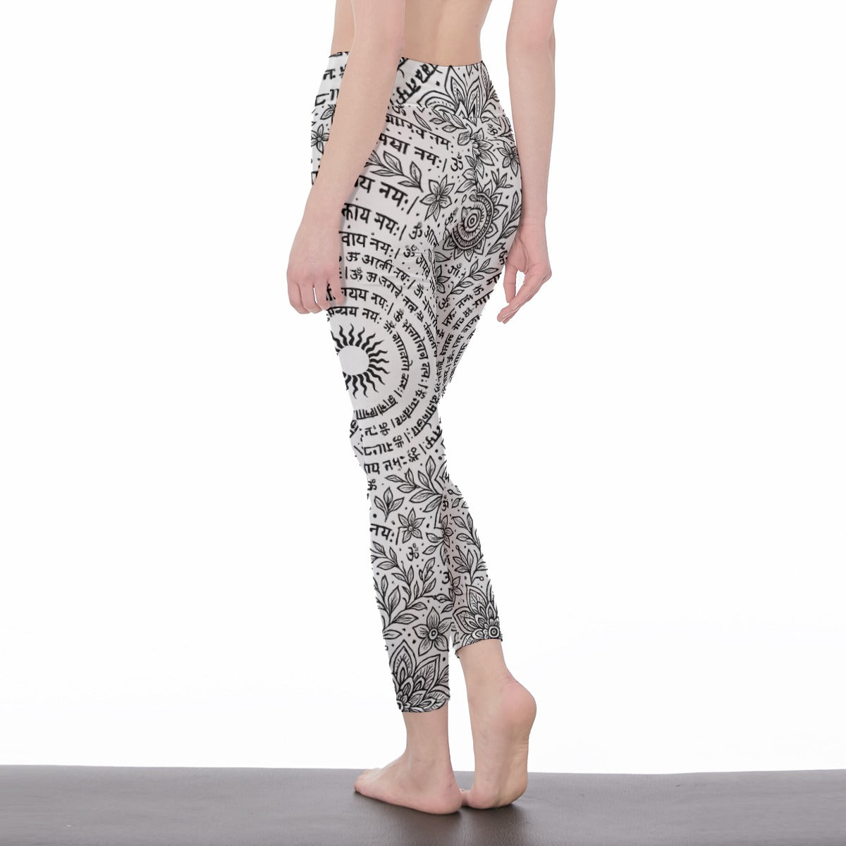 Sanskrit Mantra Repeat Pattern Mystic Balance Glow Yoga High Waist Leggings | 5To9Style