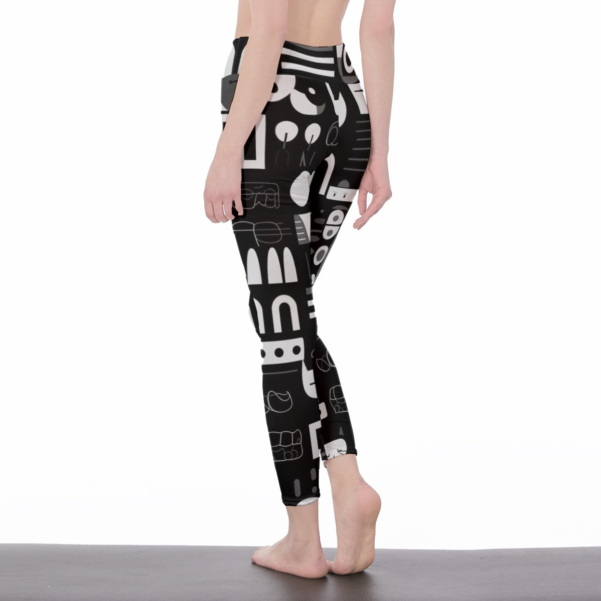 Yoga Pants Cat Minimalist Black White Pattern Yoga High Waist Leggings | 5To9Style