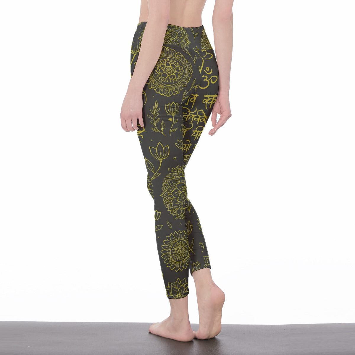 Sanskrit Mantra Pattern Infinite Spirit Energy Yoga High Waist Leggings | 5To9Style