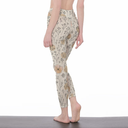 Floral Minimal Line Art Energy Freedom Spirit Light Yoga High Waist Leggings | 5To9Style