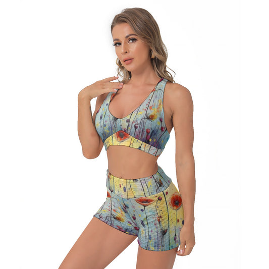Yoga Set Flower Pattern 02 All-Over Print Women's Sports Bra Suit | 5To9style