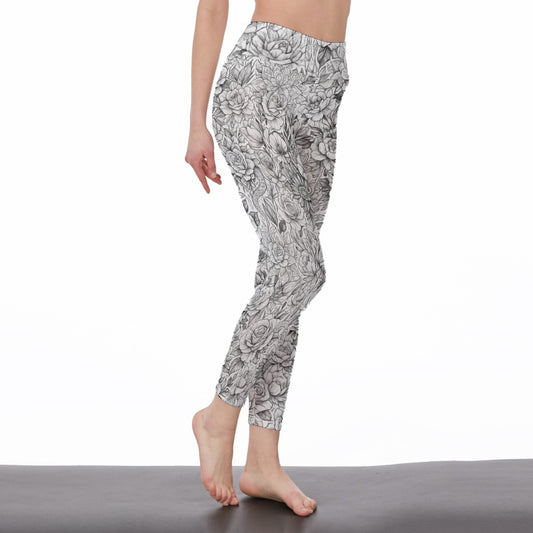 Floral Minimal Line Art Harmony Balance Inner Glow Yoga High Waist Leggings | 5To9Style