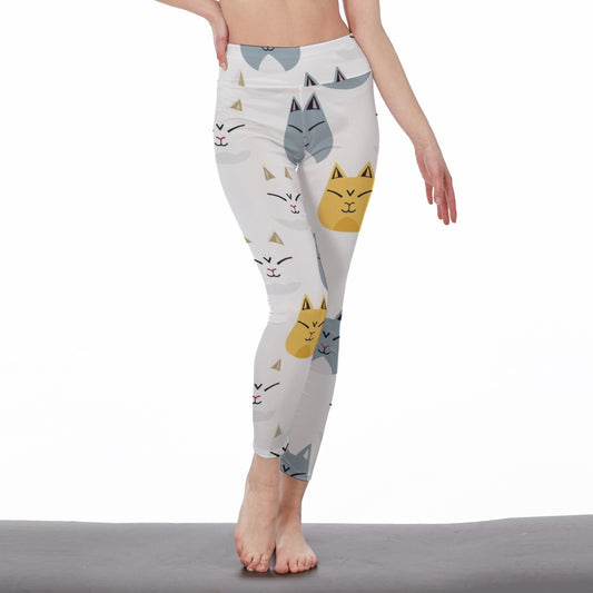 Yoga Pants Cat Monochrome Graphic Repeat Style Yoga High Waist Leggings | 5To9Style