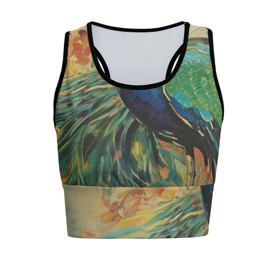Peacock Artistic Green Peacock Feather Bloom Yoga Women's Sports Bra