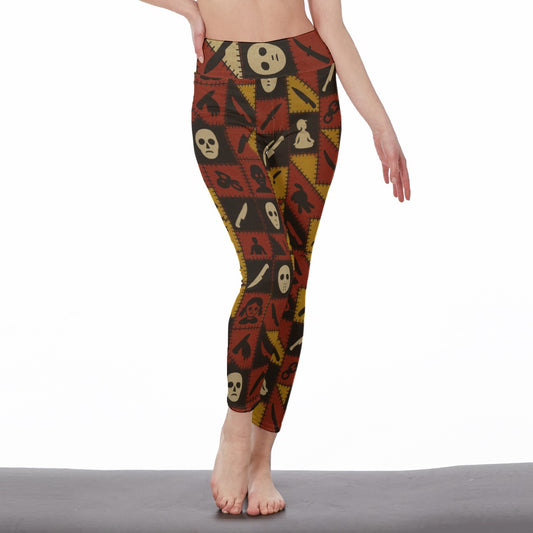 Halloween Horror Character Slasher Patch Style Yoga Pants All-Over Print Women's High Waist Leggings | Side Stitch Closure | 5To9Style