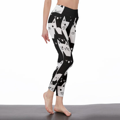 Yoga Pants Cat Minimalist Pattern Monochrome Print Yoga High Waist Leggings | 5To9Style