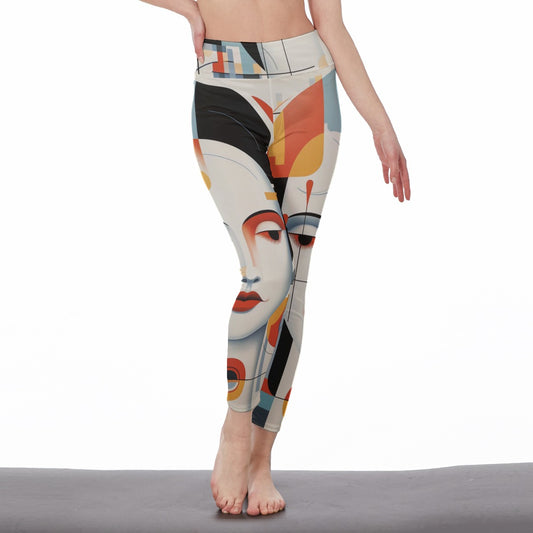 Yoga Pants Art Modern Female Face Expression Yoga High Waist Leggings | 5To9Style