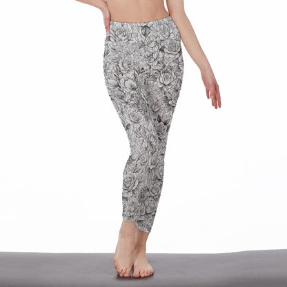 Floral Minimal Line Art Harmony Balance Inner Glow Yoga High Waist Leggings | 5To9Style