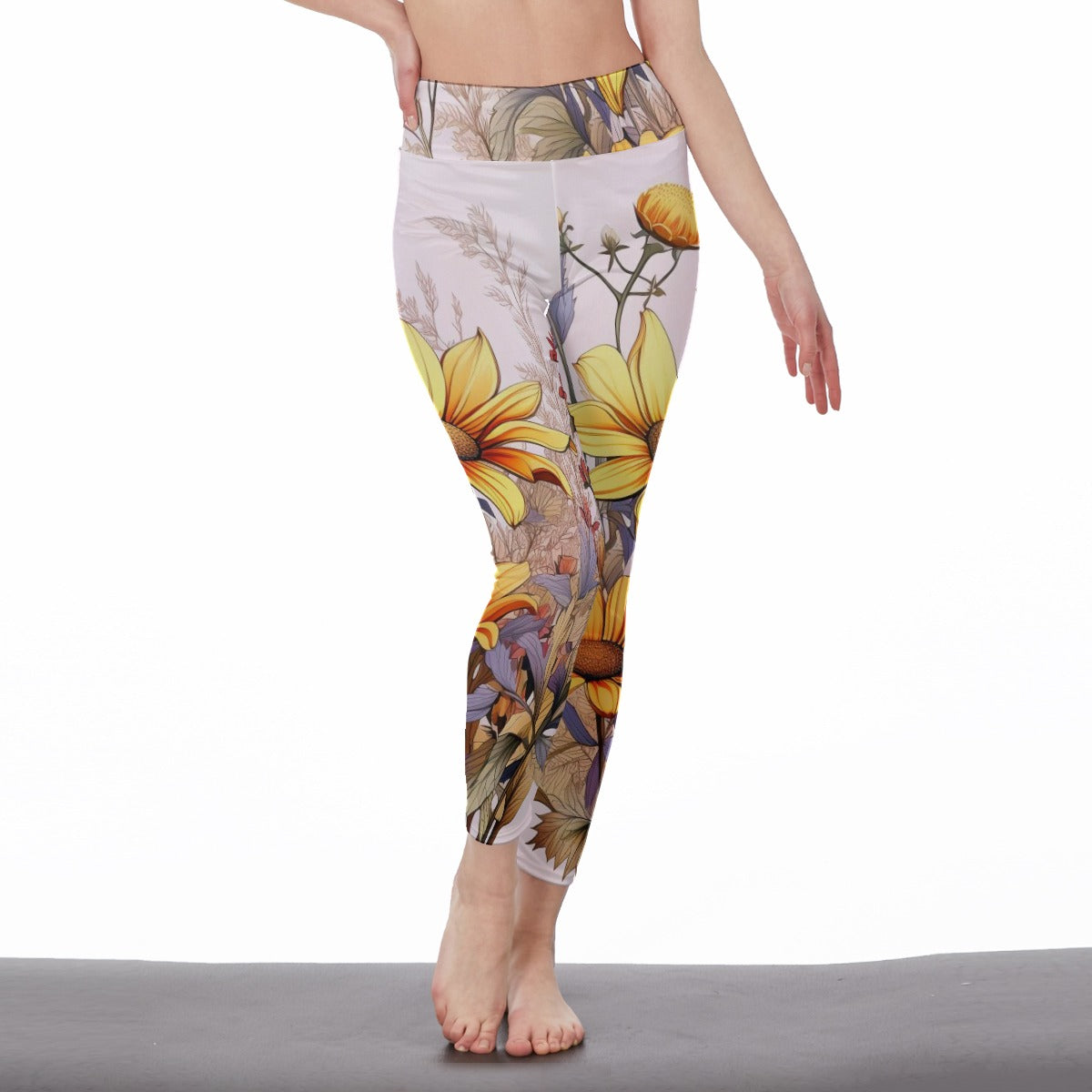 Yoga Pants Flower Radiant Yellow Blossom Garden Escape Yoga High Waist Leggings | 5To9Style