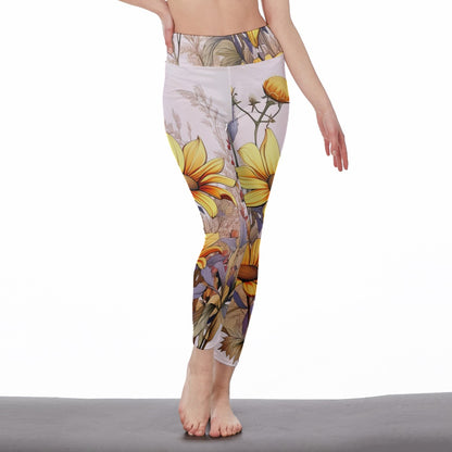 Yoga Pants Flower Radiant Yellow Blossom Garden Escape Yoga High Waist Leggings | 5To9Style