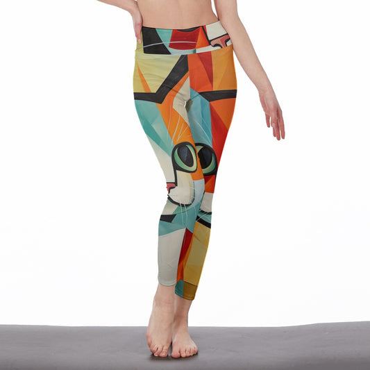 Yoga Pants Cat Geometric Colorful Art Design Yoga High Waist Leggings | 5To9Style