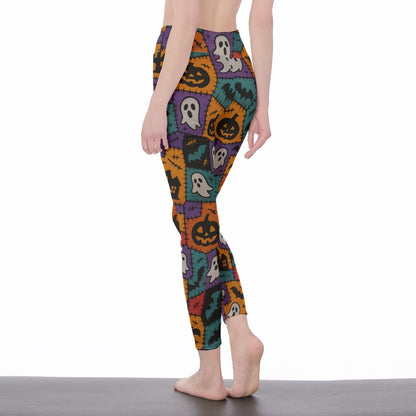 Yoga Pants Horror Character Halloween Patch Collage  All-Over Print Women's High Waist Leggings | Side Stitch Closure | 5To9Style