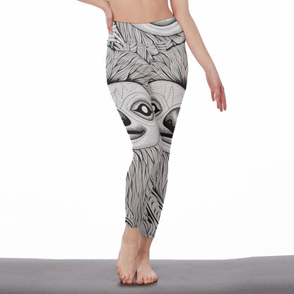 Yoga Pants Sloth Black White Leaf Artwork Yoga High Waist Leggings | 5To9Style
