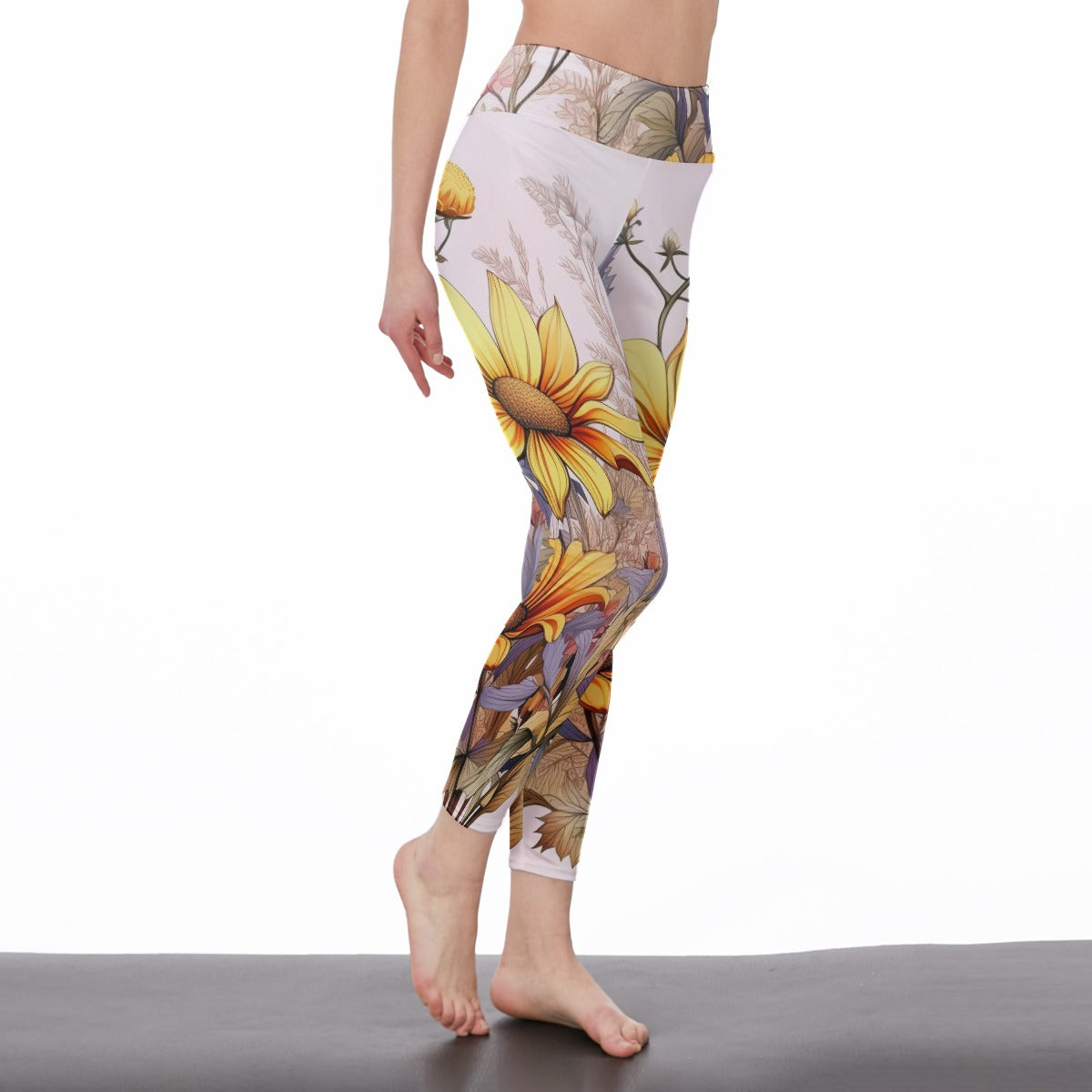 Yoga Pants Flower Radiant Yellow Blossom Garden Escape Yoga High Waist Leggings | 5To9Style