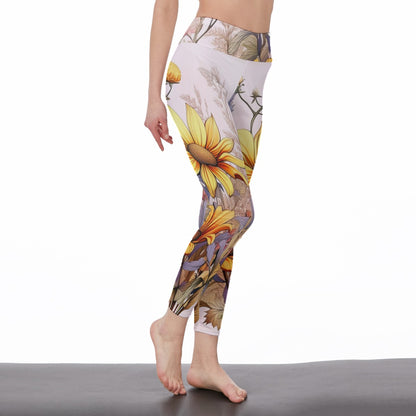 Yoga Pants Flower Radiant Yellow Blossom Garden Escape Yoga High Waist Leggings | 5To9Style