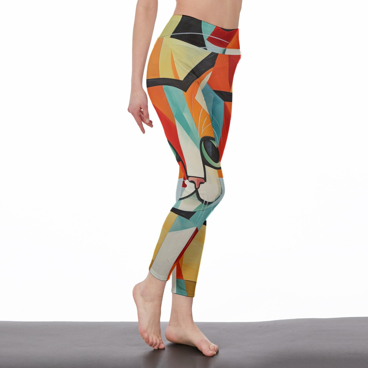 Yoga Pants Cat Geometric Colorful Art Design Yoga High Waist Leggings | 5To9Style