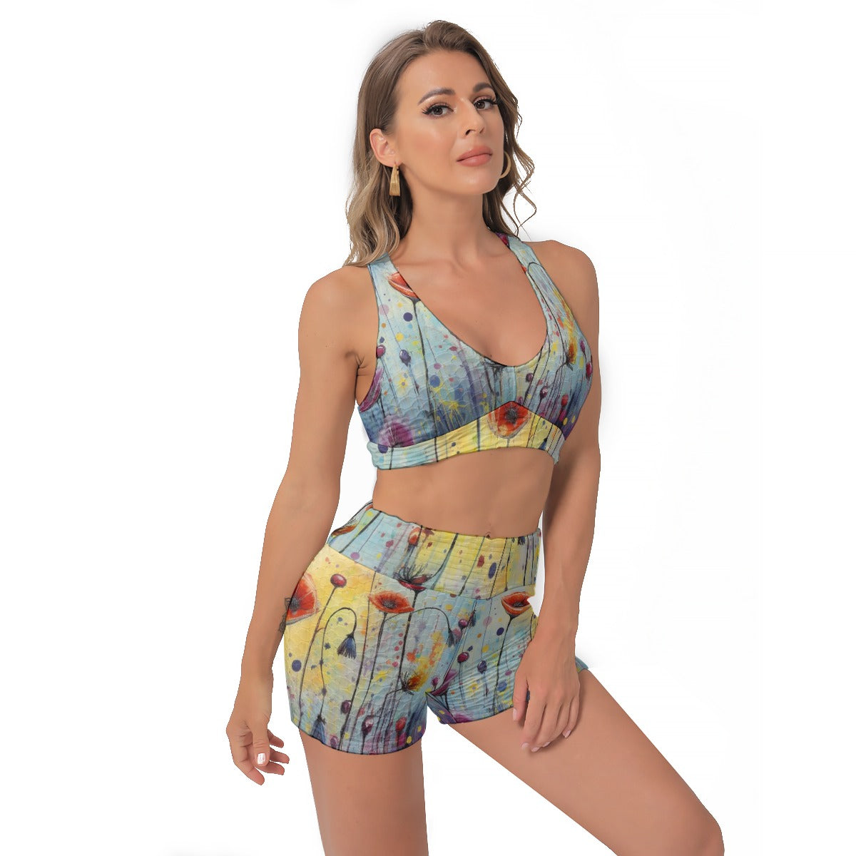 Yoga Set Flower Pattern 02 All-Over Print Women's Sports Bra Suit | 5To9style