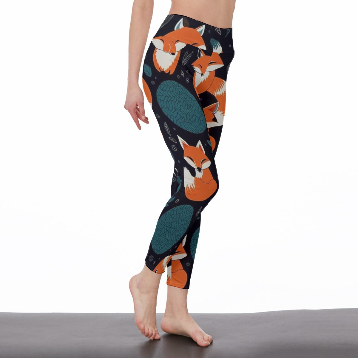 Yoga Pants Fox Playful Orange Forest Pattern Yoga High Waist Leggings | 5To9Style