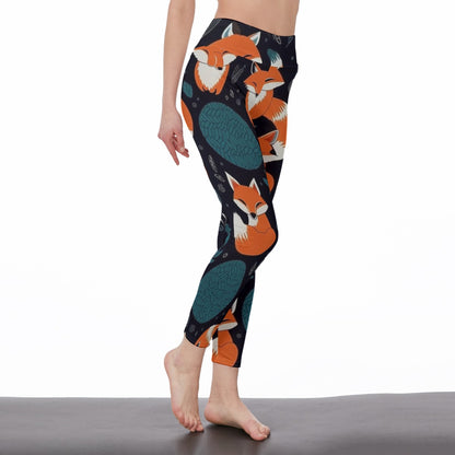 Yoga Pants Fox Playful Orange Forest Pattern Yoga High Waist Leggings | 5To9Style