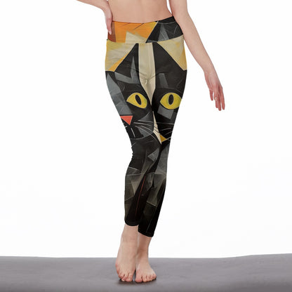 Yoga Pants Cat Abstract Face Geometry Yoga High Waist Leggings | 5To9Style