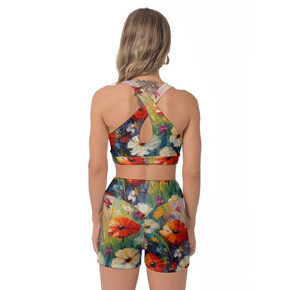 Yoga Set Colorful Floral Fantasy Art All-Over Print Women's Sports Bra Suit | 5to9style