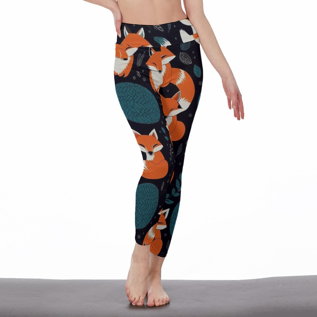 Yoga Pants Fox Playful Orange Forest Pattern Yoga High Waist Leggings | 5To9Style