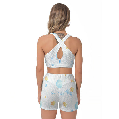 Yoga Set Pastel Stars And Clouds Art All-Over Print Women's Sports Bra Suit | 5to9style
