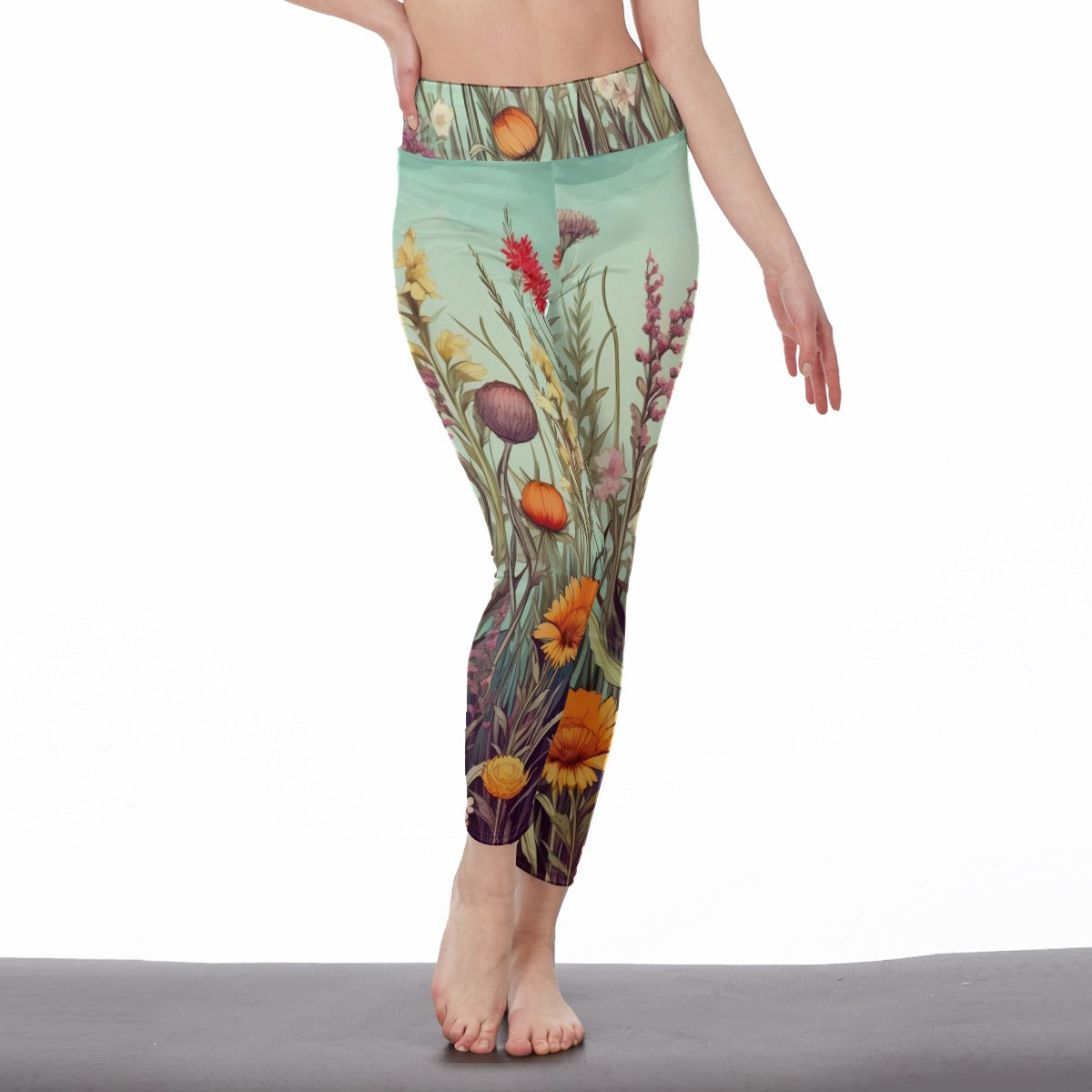 Yoga Pants Flower Tropical Meadow Bliss Yoga High Waist Leggings | 5To9Style