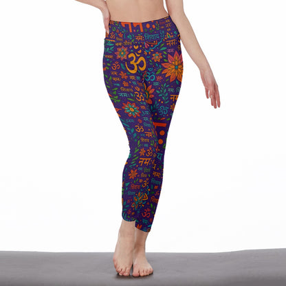 Mantra Sanskrit Pattern Serenity Strength Flow Yoga High Waist Leggings | 5To9Style