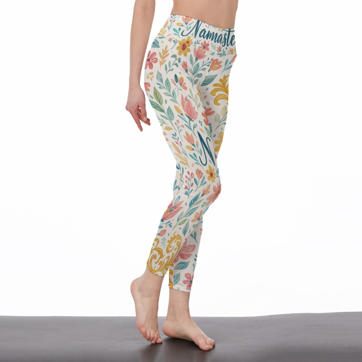 Namaste Typography Sacred Light Aura Yoga High Waist Leggings | 5To9Style