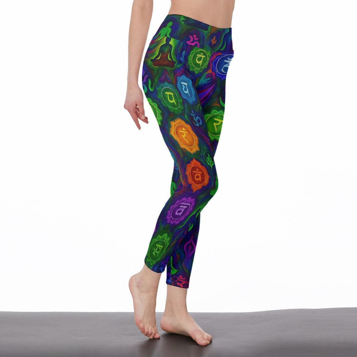 Rainbow Chakra Gradient Harmony Energy Flow Yoga High Waist Leggings | 5To9Style
