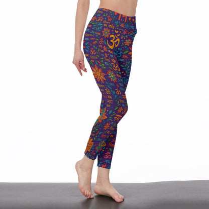 Mantra Sanskrit Pattern Serenity Strength Flow Yoga High Waist Leggings | 5To9Style