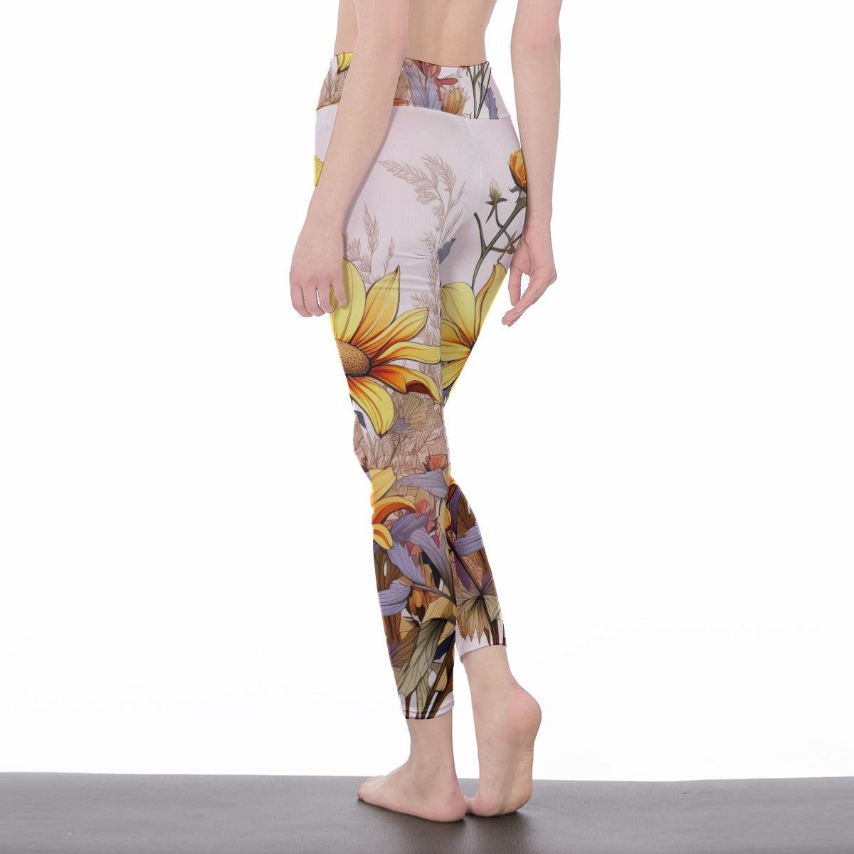 Yoga Pants Flower Radiant Yellow Blossom Garden Escape Yoga High Waist Leggings | 5To9Style