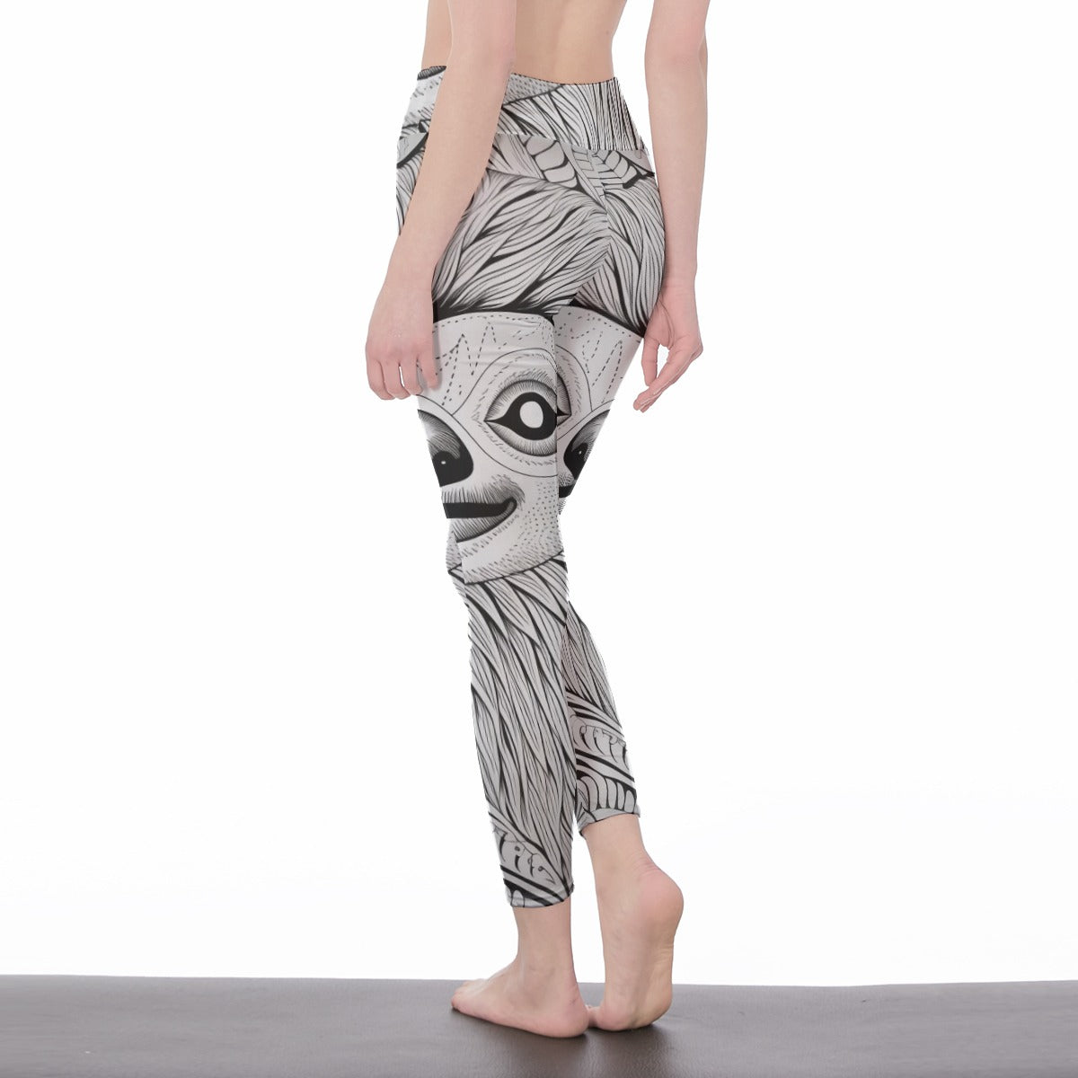 Yoga Pants Sloth Black White Leaf Artwork Yoga High Waist Leggings | 5To9Style