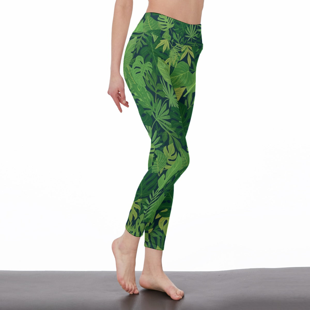 Tropical Leaf Pattern Harmony Energy Flow Yoga High Waist Leggings | 5To9Style
