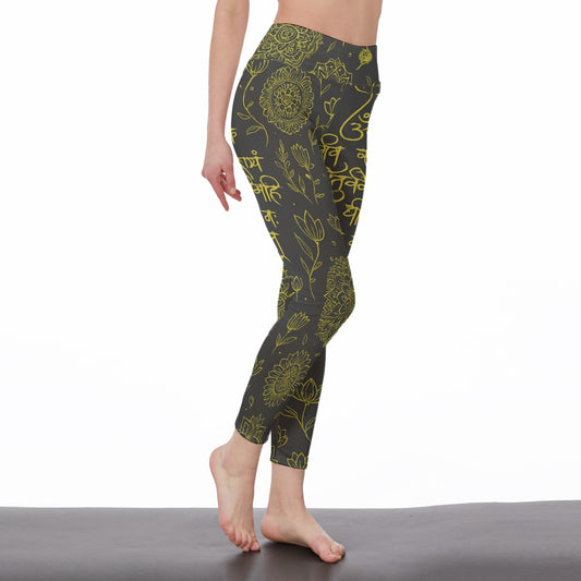 Sanskrit Mantra Pattern Infinite Spirit Energy Yoga High Waist Leggings | 5To9Style