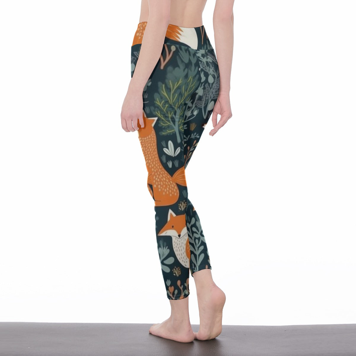 Yoga Pants Rustic Fox and Forest Leaf Print Yoga High Waist Leggings | 5To9Style