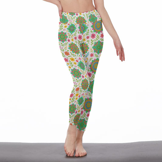 Nature & Harmony Mandala Pattern Mystic Energy Glow Yoga High Waist Leggings | 5To9Style