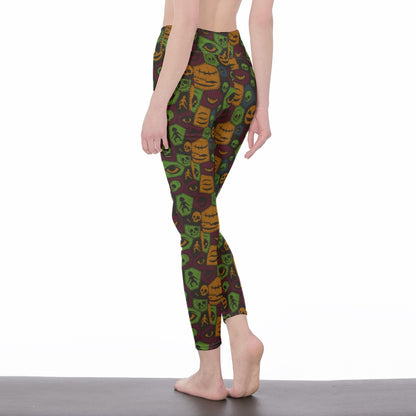Halloween Horror Character Creepy Patchwork Faces Yoga Pants All-Over Print Women's High Waist Leggings | 5To9Style